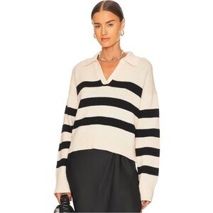 Velvet by Graham & Spencer Lucie White Black Loose Fit Oversized Polo Sweater